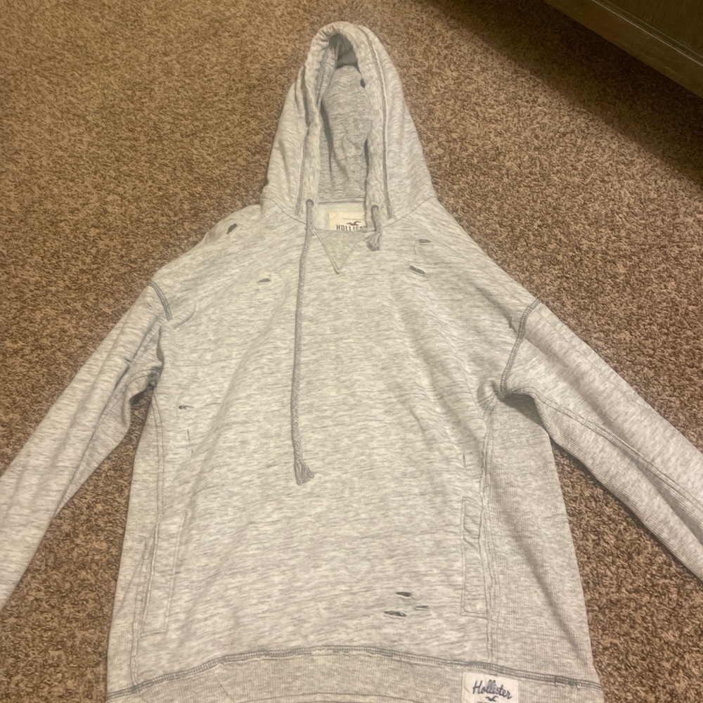 Hollister Heather Grey Distressed Hoodie